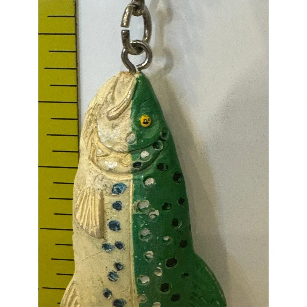 Vintage Trout Fish Keychain Green White Split Color Fishing Lure Style Charm